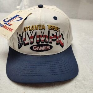 Vintage Atlanta Olympics 1996 Hat Cap Snap Back Mens White Logo Athletic 90s